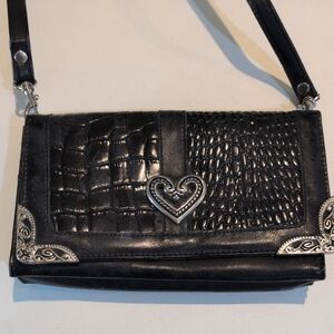 Black Crossbody Bag with Removable Strap. Accented With Silver Heart
